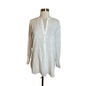 Vince Shirt Top XS White Tunic Windowpane Shadow Plaid Long Sleeves Oversized
